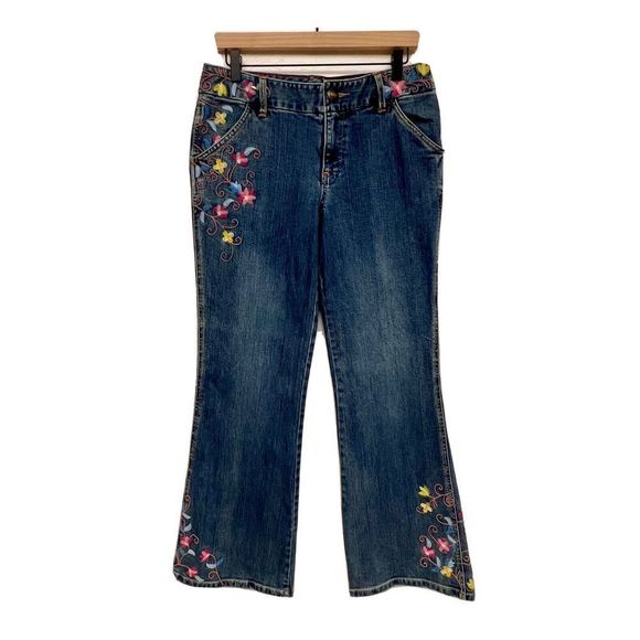Tommy Hilfiger 2005  Retro Hippie Flower Flare  Embroidered Jeans Size 8 - Picture 1 of 7